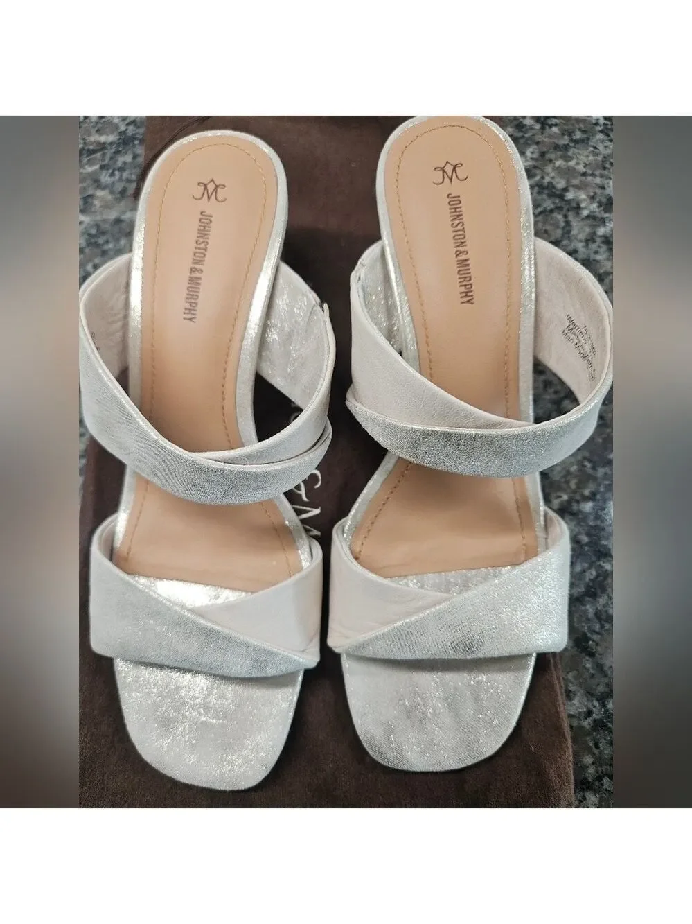 Johnston & Murphy Evelyn Twisted Slide Block Heel Sandals | Silver | Women’s 7 |